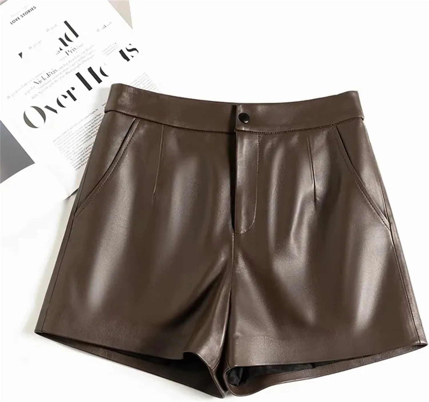 Womens Double-Layer Faux Leather Hot Pants Edgy Overlap Panels for Bold Nightclub Statement Looks