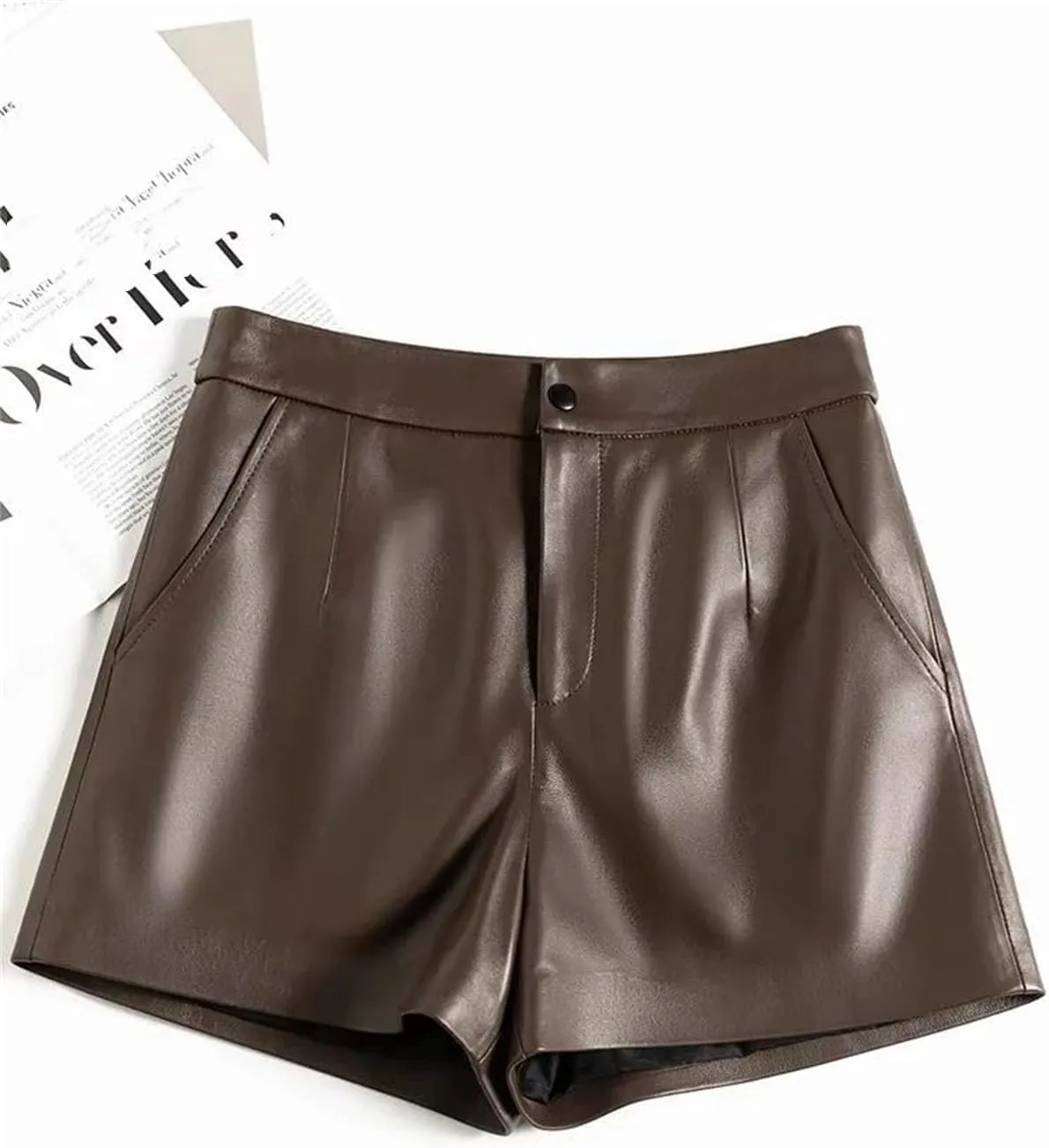 Womens Double-Layer Faux Leather Hot Pants Edgy Overlap Panels for Bold Nightclub Statement Looks