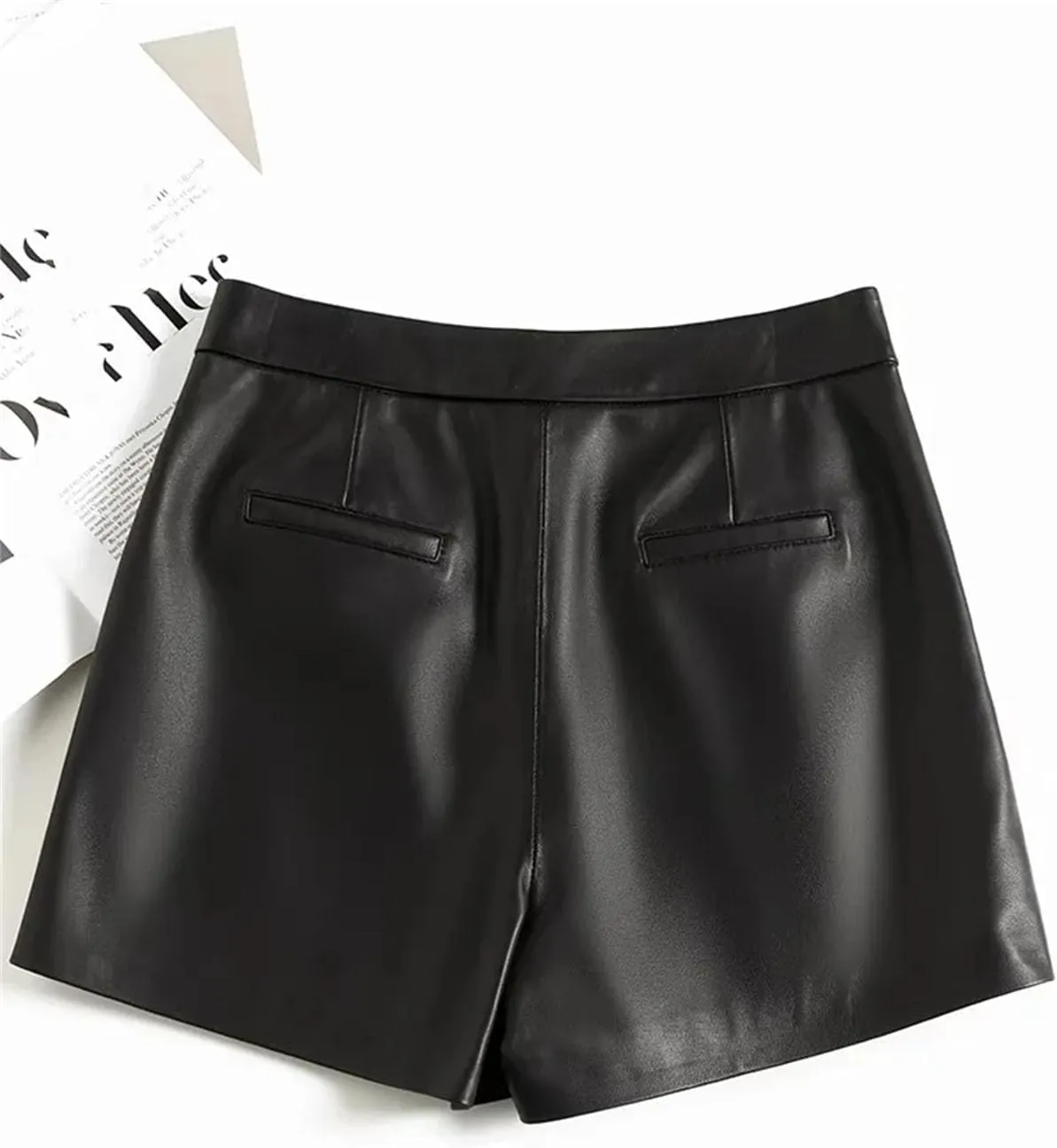 Womens Double-Layer Faux Leather Hot Pants Edgy Overlap Panels for Bold Nightclub Statement Looks