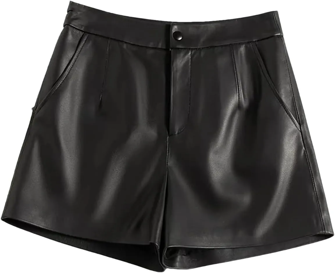 Womens Double-Layer Faux Leather Hot Pants Edgy Overlap Panels for Bold Nightclub Statement Looks