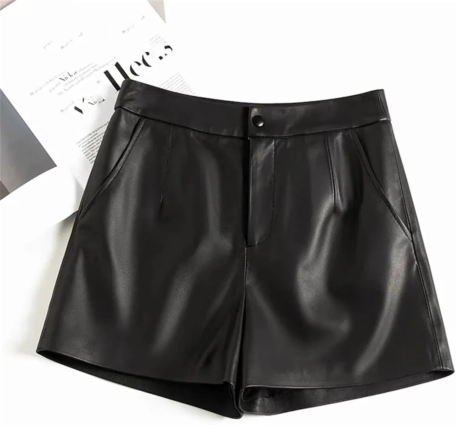 Womens Double-Layer Faux Leather Hot Pants Edgy Overlap Panels for Bold Nightclub Statement Looks