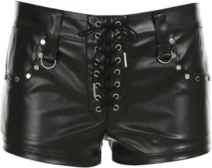 Womens Glossy PU Leather Hot Pants Bodycon Fit Nightclub Partywear with Side Zipper Edgy Design