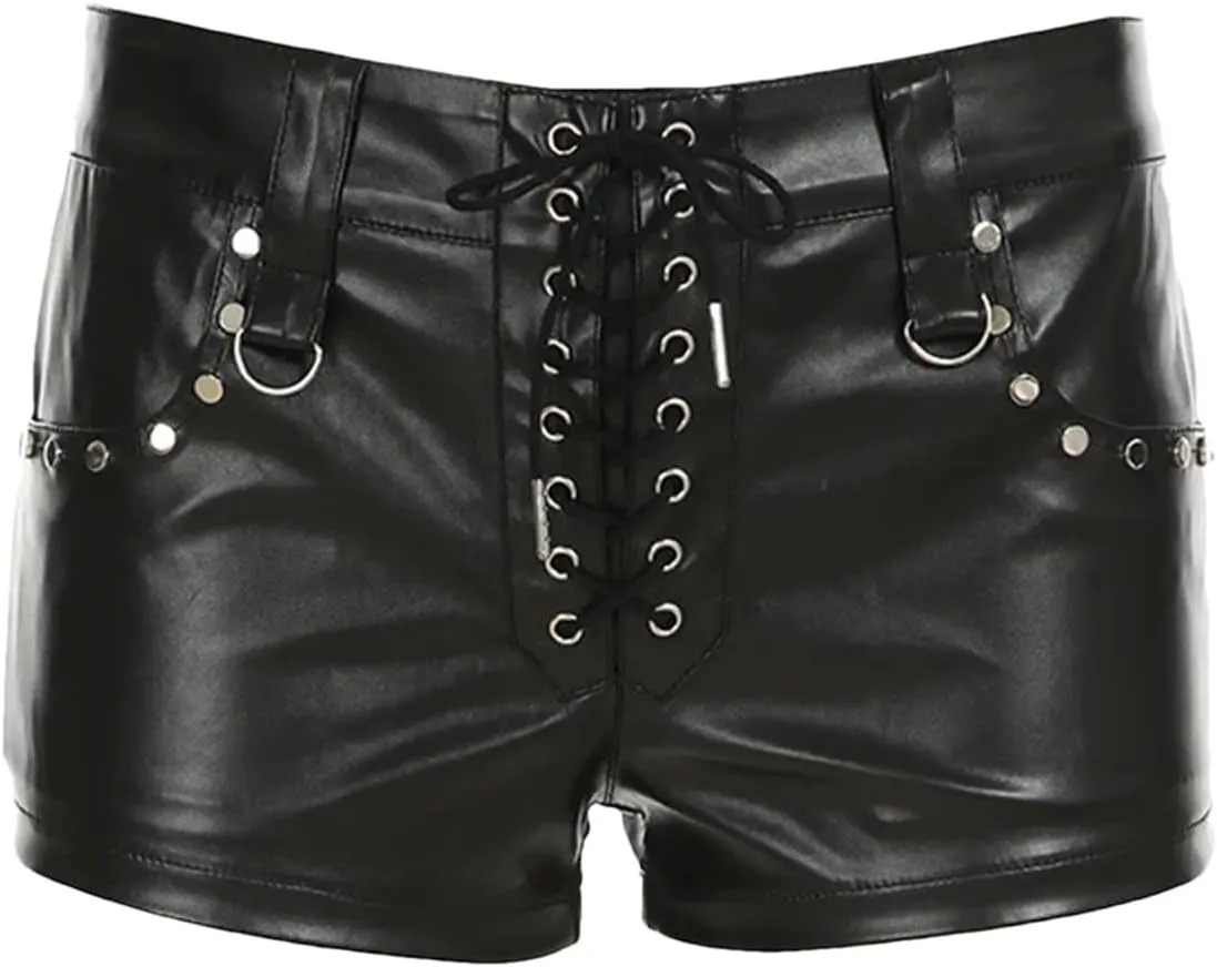 Womens Glossy PU Leather Hot Pants Bodycon Fit Nightclub Partywear with Side Zipper Edgy Design