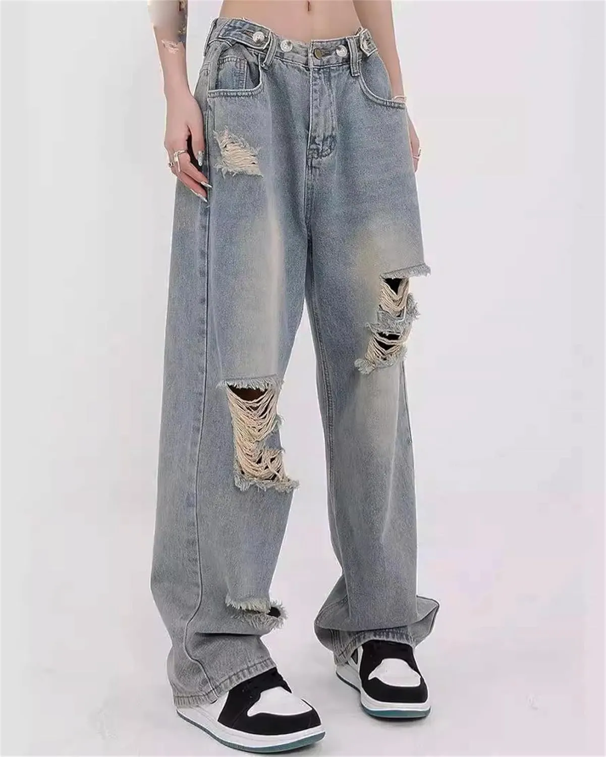 Women's High Waist Straight Leg Jeans Baggy Denim Pants Y2K Streetwear Fashion Loose Casual Trousers