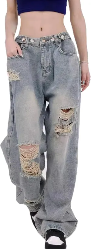 Women's High Waist Straight Leg Jeans Baggy Denim Pants Y2K Streetwear Fashion Loose Casual Trousers