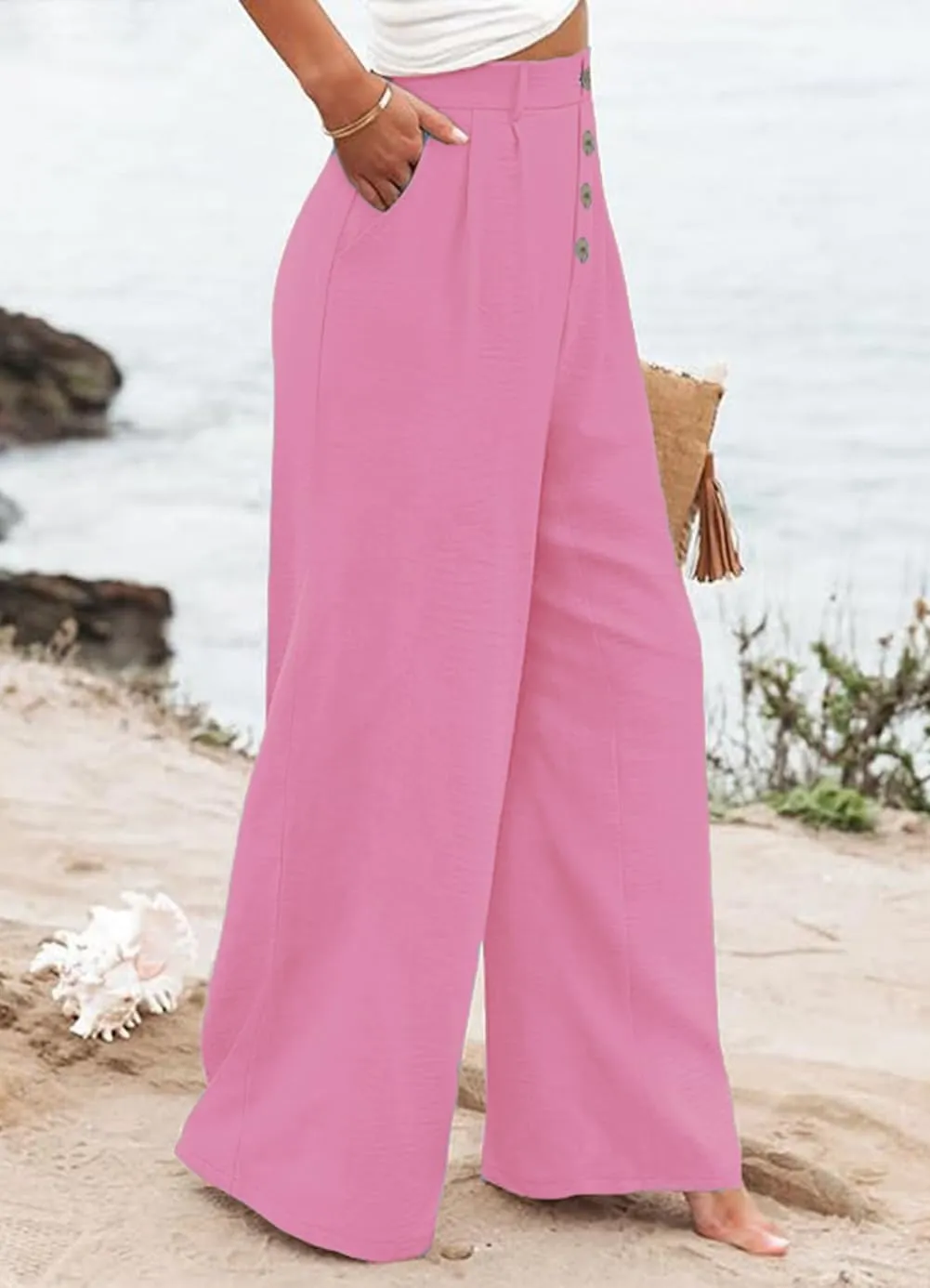 Womens High Waisted Wide Leg Palazzo Pants Casual Lounge Boho Flowy Pants with Pockets