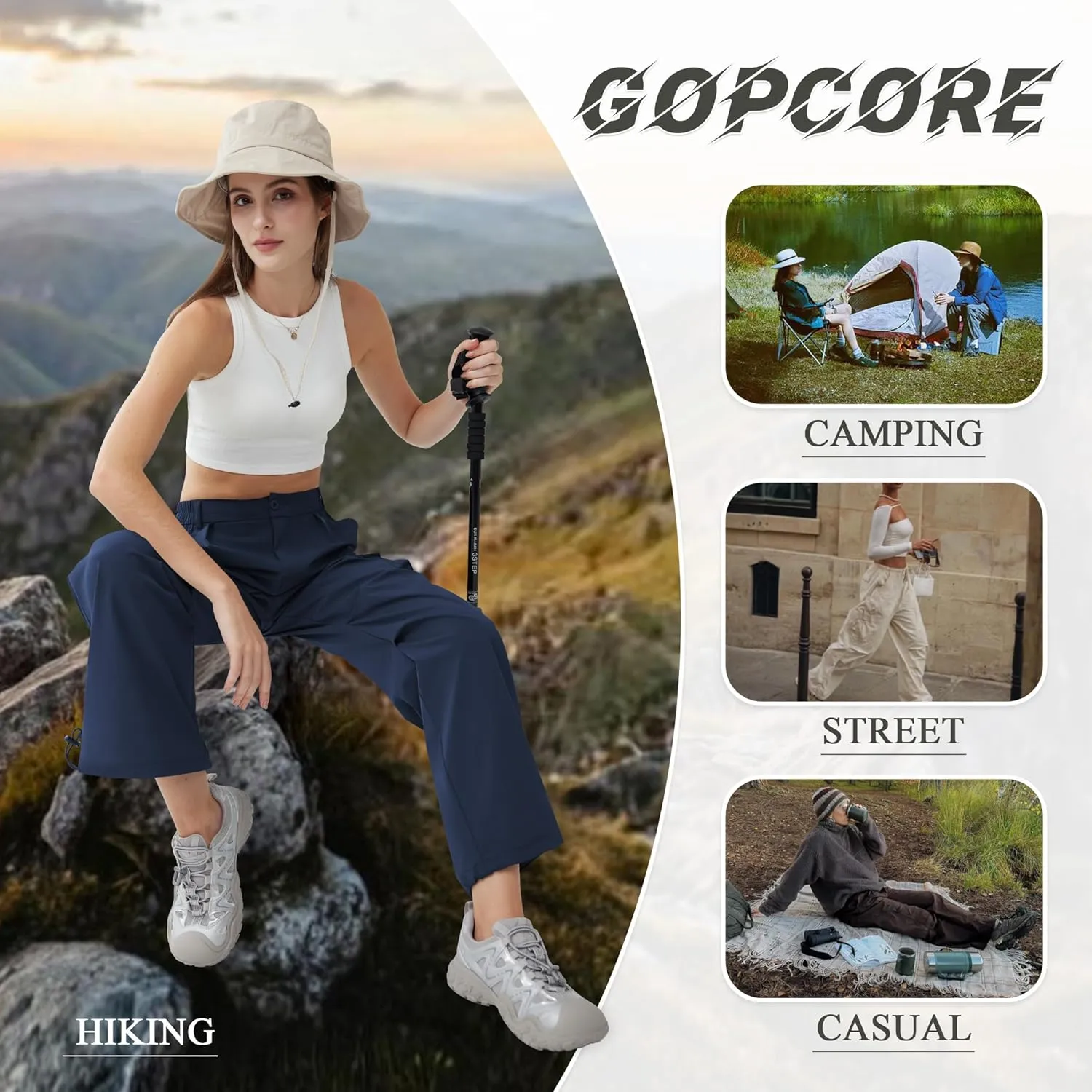 Womens Hiking Pants Wide Leg Cargo Pants Quick Dry Lightweight Water-Resistant Travel Casual Trousers with 4 Pockets