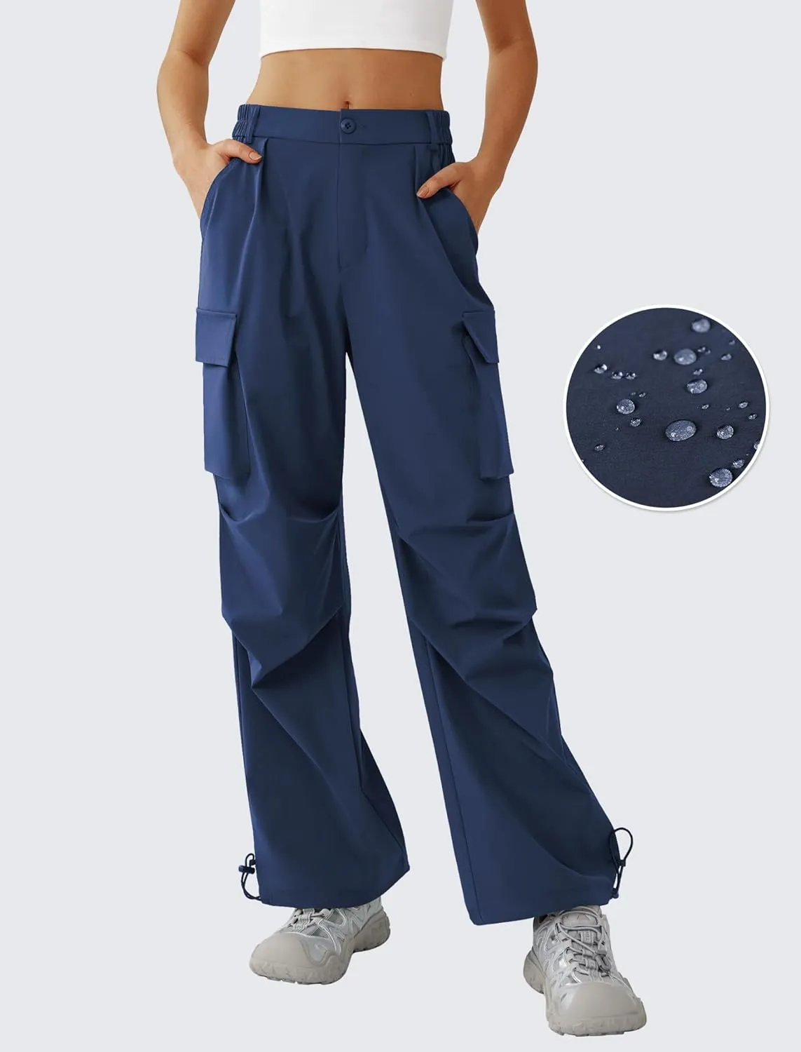 Womens Hiking Pants Wide Leg Cargo Pants Quick Dry Lightweight Water-Resistant Travel Casual Trousers with 4 Pockets