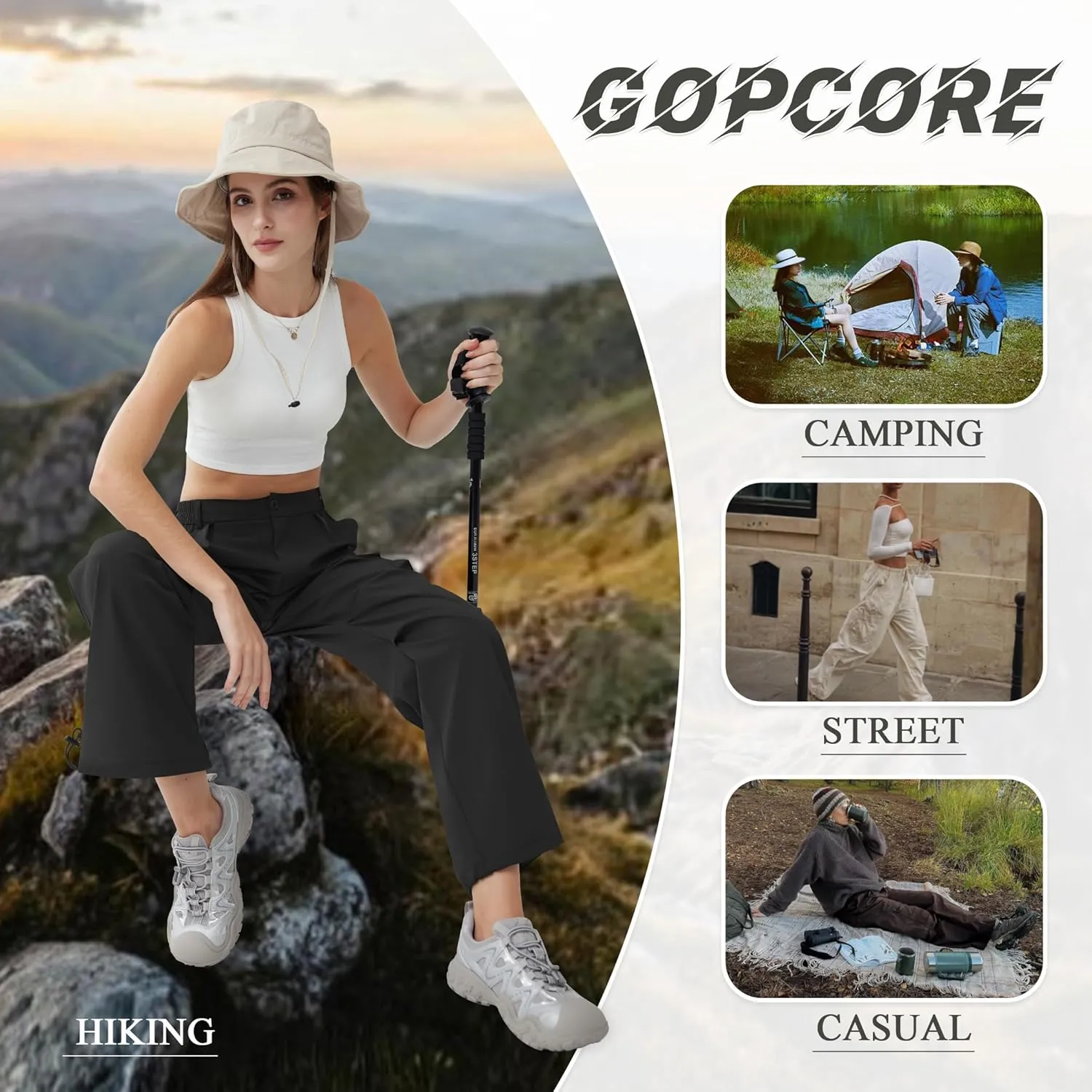 Womens Hiking Pants Wide Leg Cargo Pants Quick Dry Lightweight Water-Resistant Travel Casual Trousers with 4 Pockets