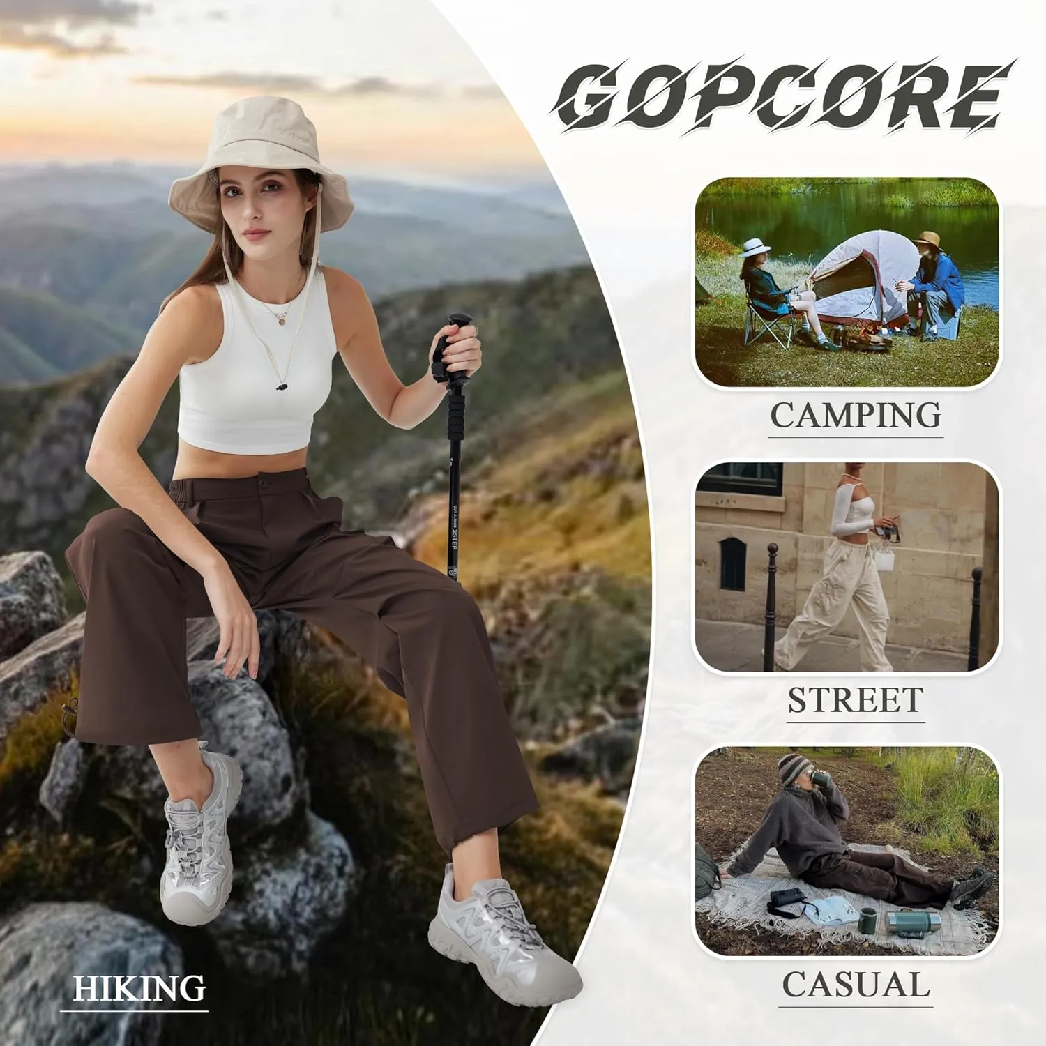Womens Hiking Pants Wide Leg Cargo Pants Quick Dry Lightweight Water-Resistant Travel Casual Trousers with 4 Pockets