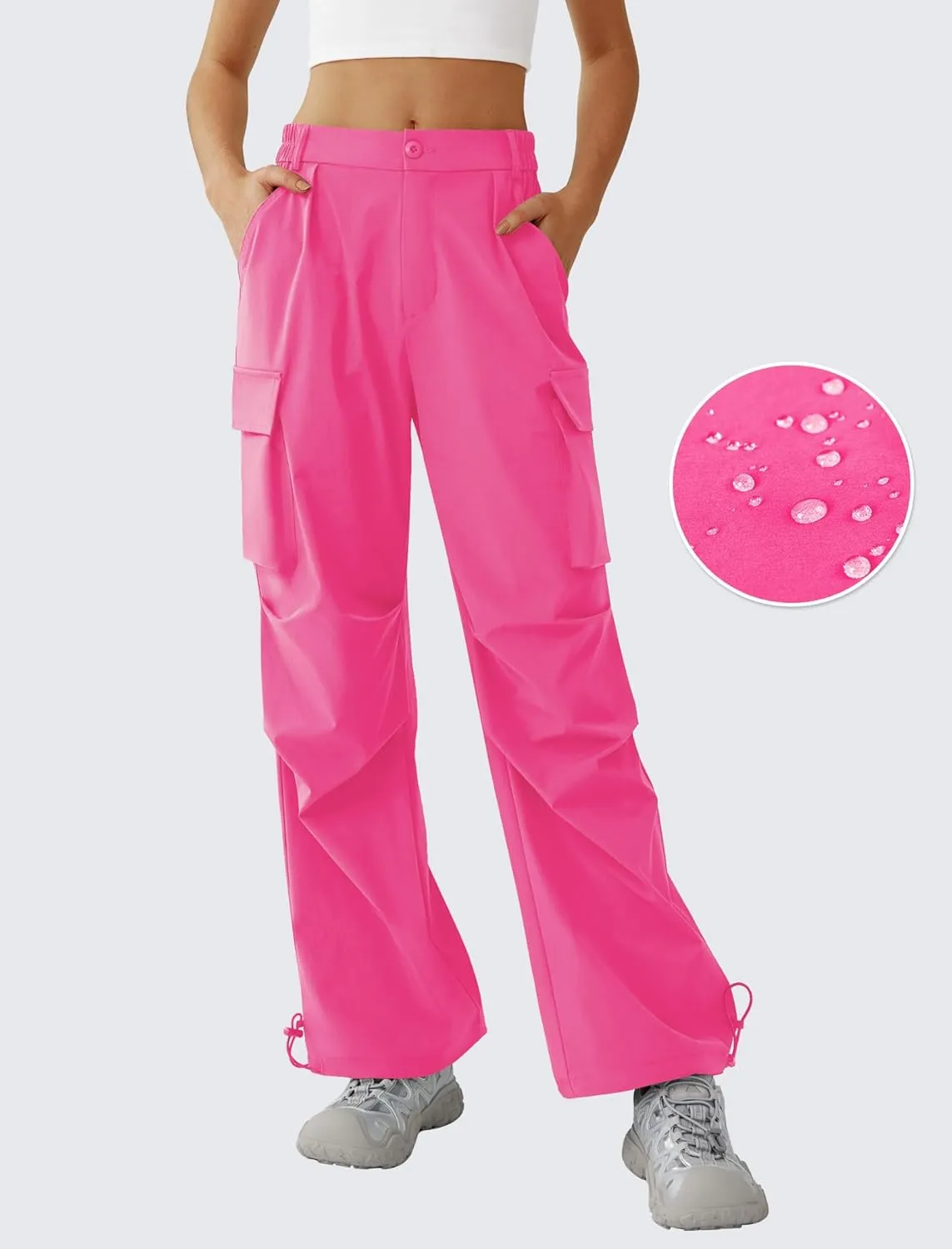 Womens Hiking Pants Wide Leg Cargo Pants Quick Dry Lightweight Water-Resistant Travel Casual Trousers with 4 Pockets