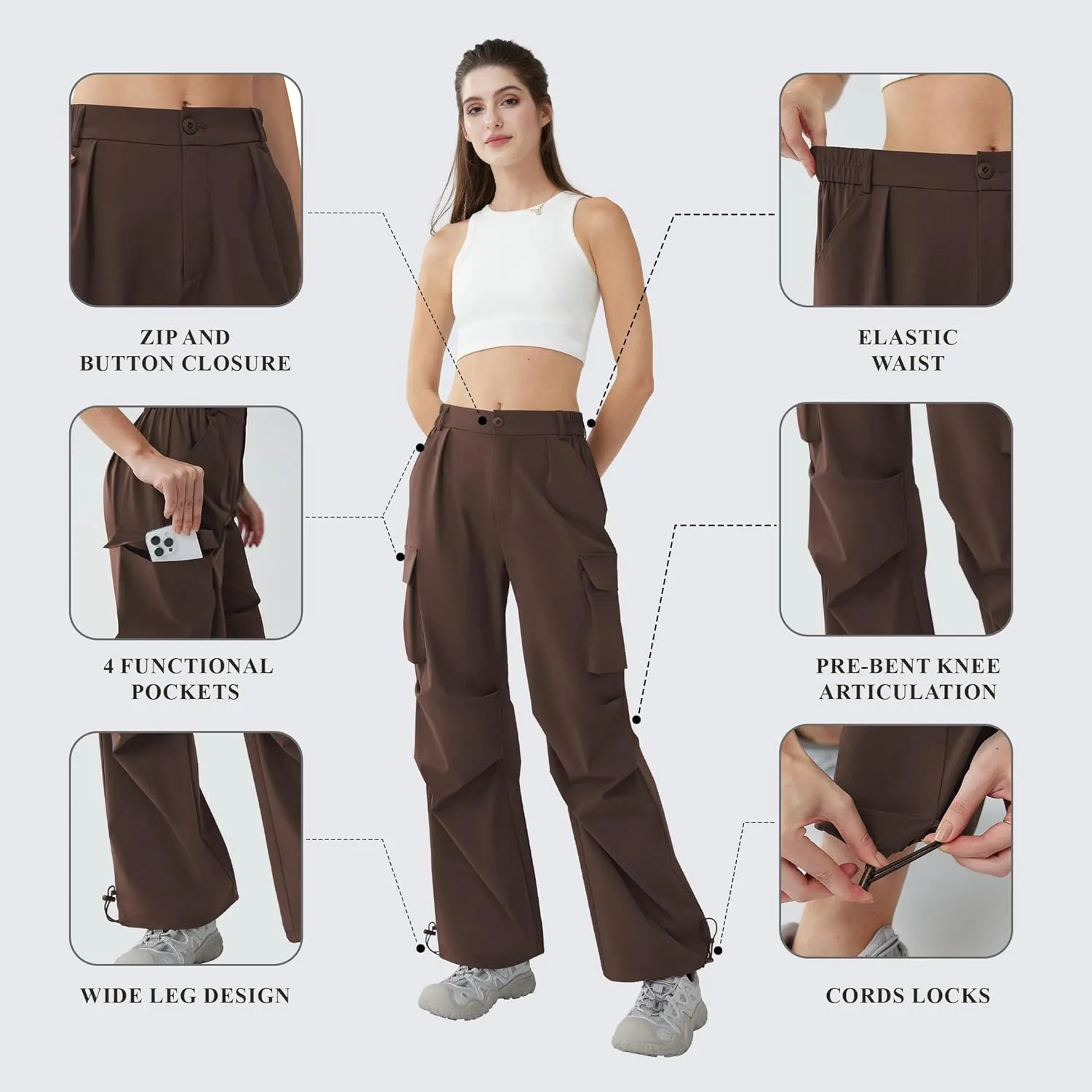 Womens Hiking Pants Wide Leg Cargo Pants Quick Dry Lightweight Water-Resistant Travel Casual Trousers with 4 Pockets