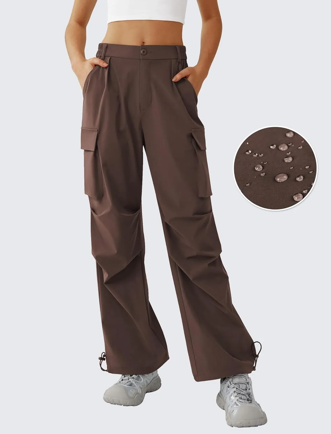 Womens Hiking Pants Wide Leg Cargo Pants Quick Dry Lightweight Water-Resistant Travel Casual Trousers with 4 Pockets