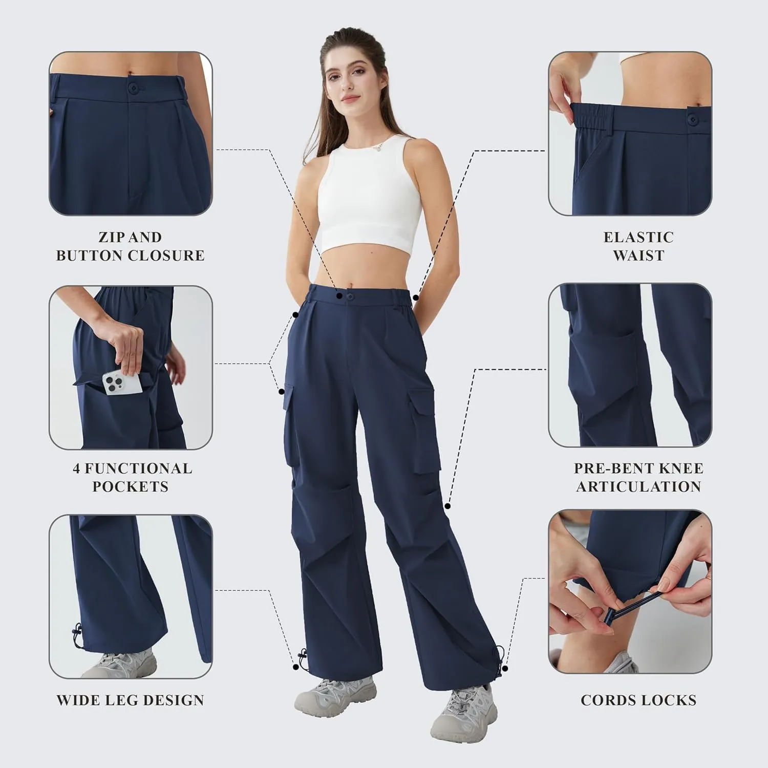 Womens Hiking Pants Wide Leg Cargo Pants Quick Dry Lightweight Water-Resistant Travel Casual Trousers with 4 Pockets
