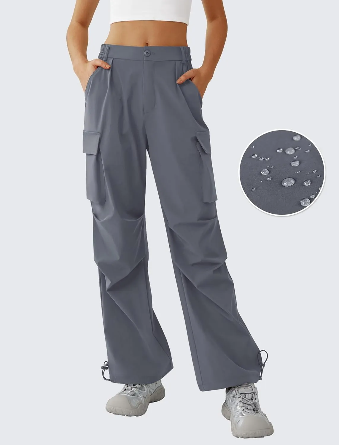 Womens Hiking Pants Wide Leg Cargo Pants Quick Dry Lightweight Water-Resistant Travel Casual Trousers with 4 Pockets