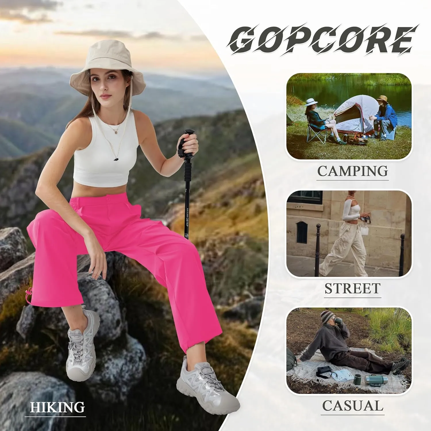 Womens Hiking Pants Wide Leg Cargo Pants Quick Dry Lightweight Water-Resistant Travel Casual Trousers with 4 Pockets