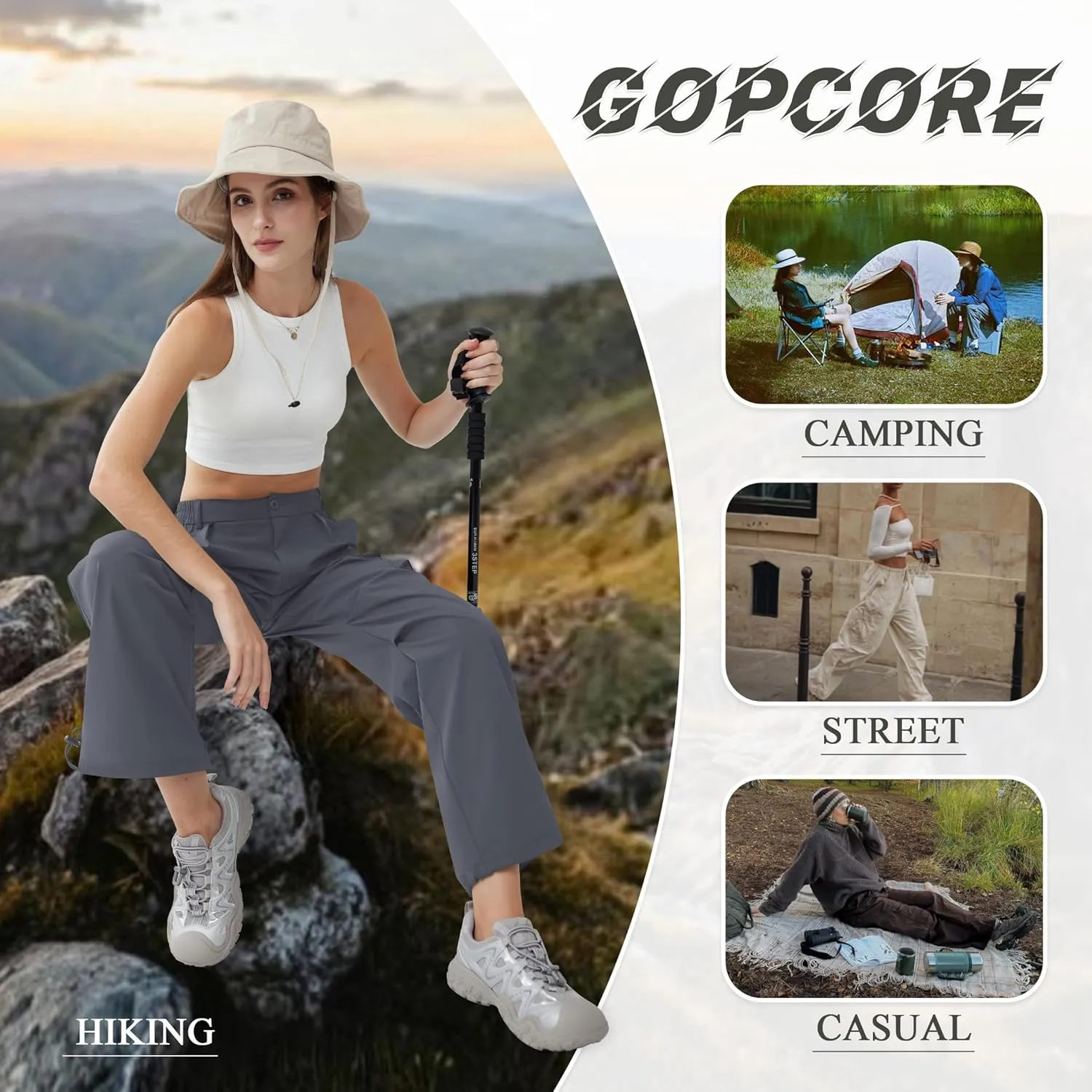 Womens Hiking Pants Wide Leg Cargo Pants Quick Dry Lightweight Water-Resistant Travel Casual Trousers with 4 Pockets