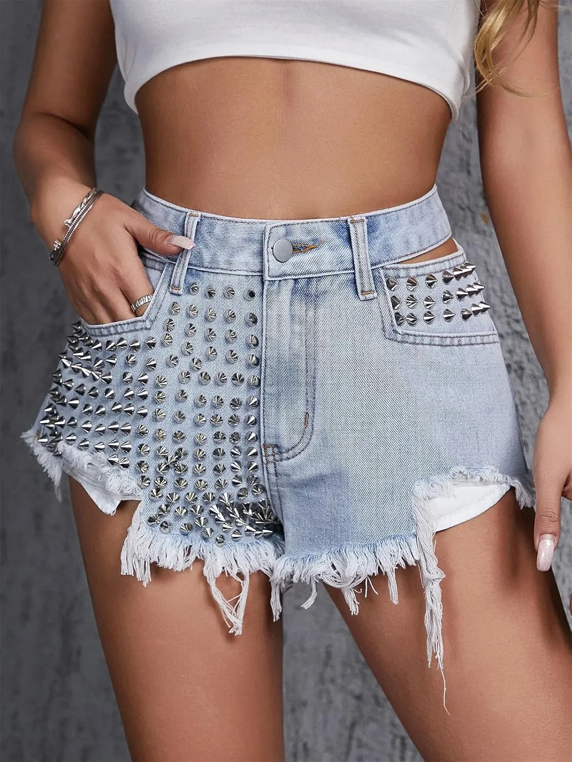 Womens Lace-Up Side Denim Shorts Spring Summer High Waist Casual Edgy Streetwear Hot Pants