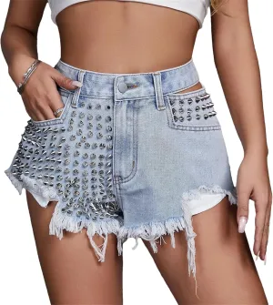 Womens Lace-Up Side Denim Shorts Spring Summer High Waist Casual Edgy Streetwear Hot Pants
