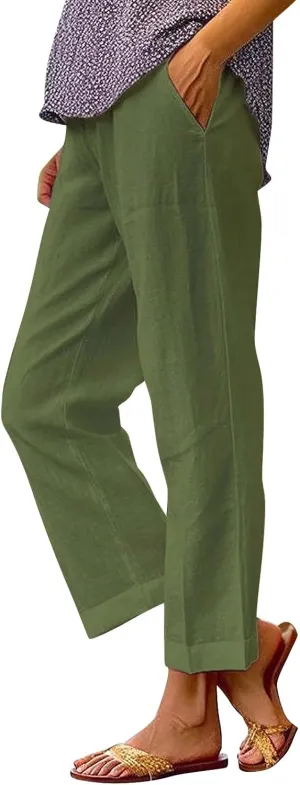 Women's Linen Summer Palazzo Pants Pants Long Drawstring Linen Women Waist Cotton Casual Pants Casual Wide Leg