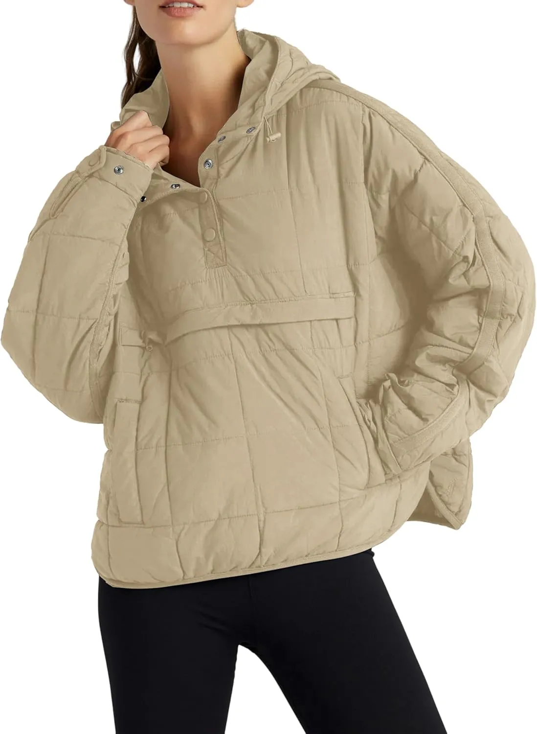 Women's Packable Quilted Puffer Jacket Oversized Lightweight Puffy Pullover Coat Outwear Hoodies with Pockets
