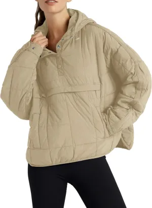 Women's Packable Quilted Puffer Jacket Oversized Lightweight Puffy Pullover Coat Outwear Hoodies with Pockets