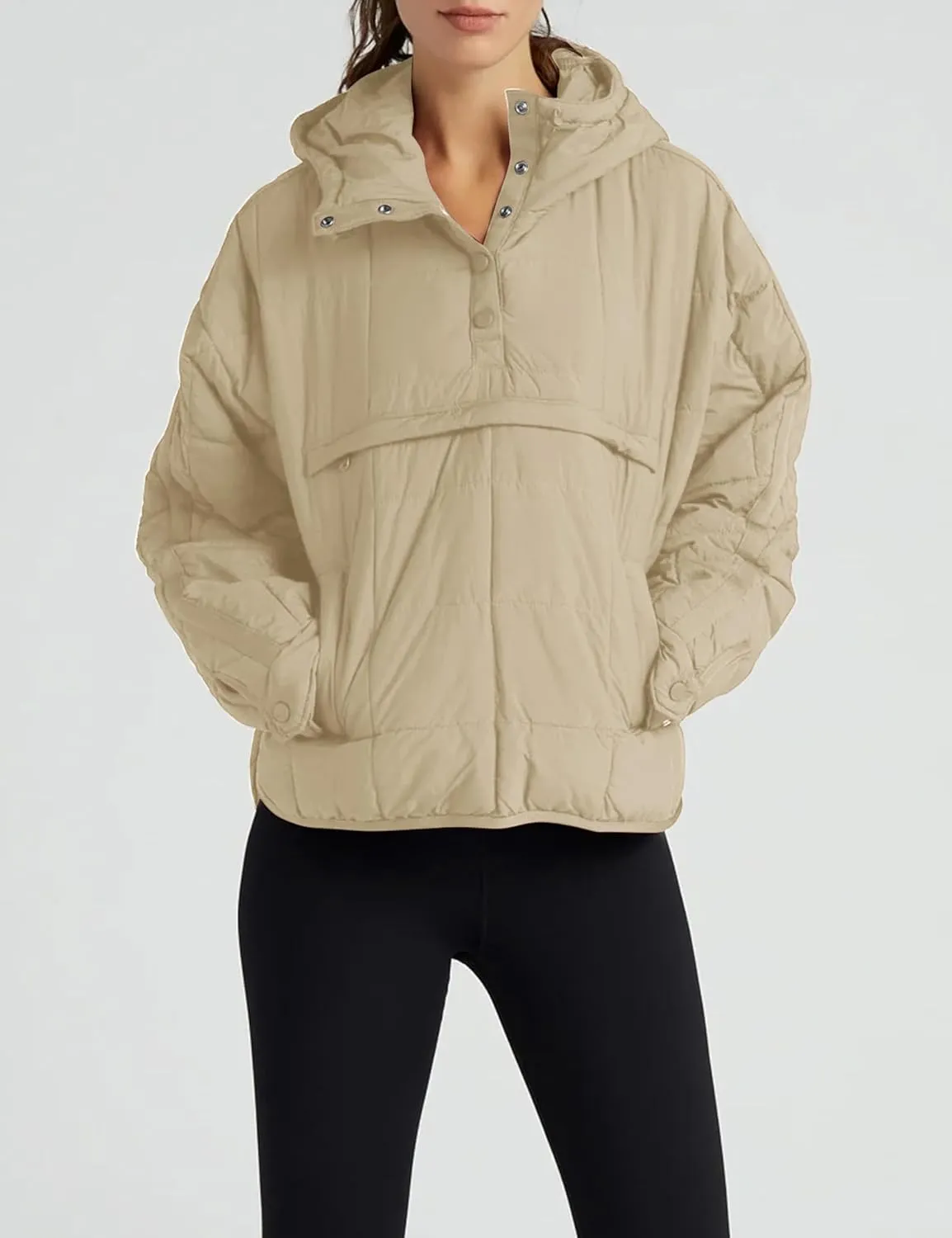 Women's Packable Quilted Puffer Jacket Oversized Lightweight Puffy Pullover Coat Outwear Hoodies with Pockets