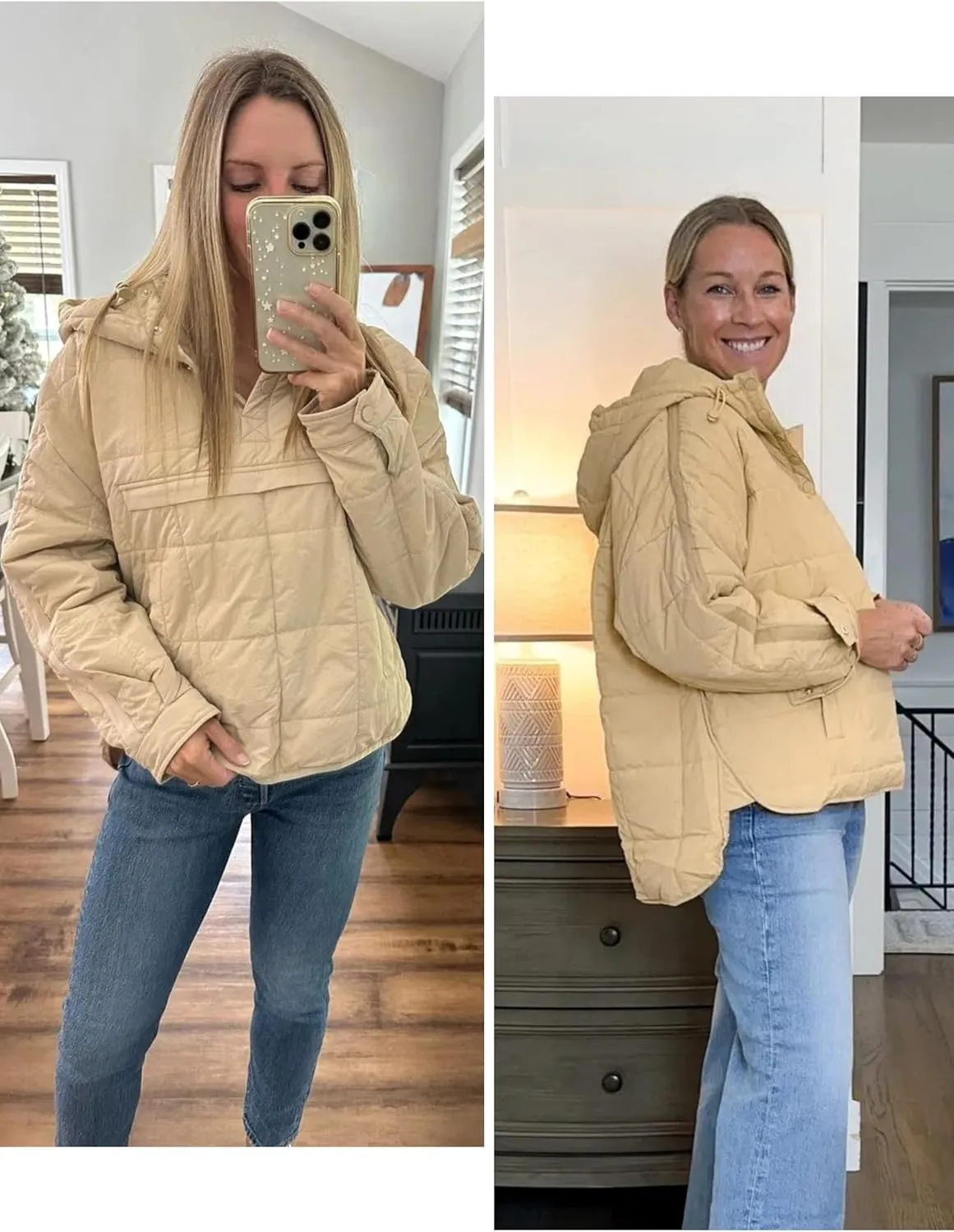 Women's Packable Quilted Puffer Jacket Oversized Lightweight Puffy Pullover Coat Outwear Hoodies with Pockets