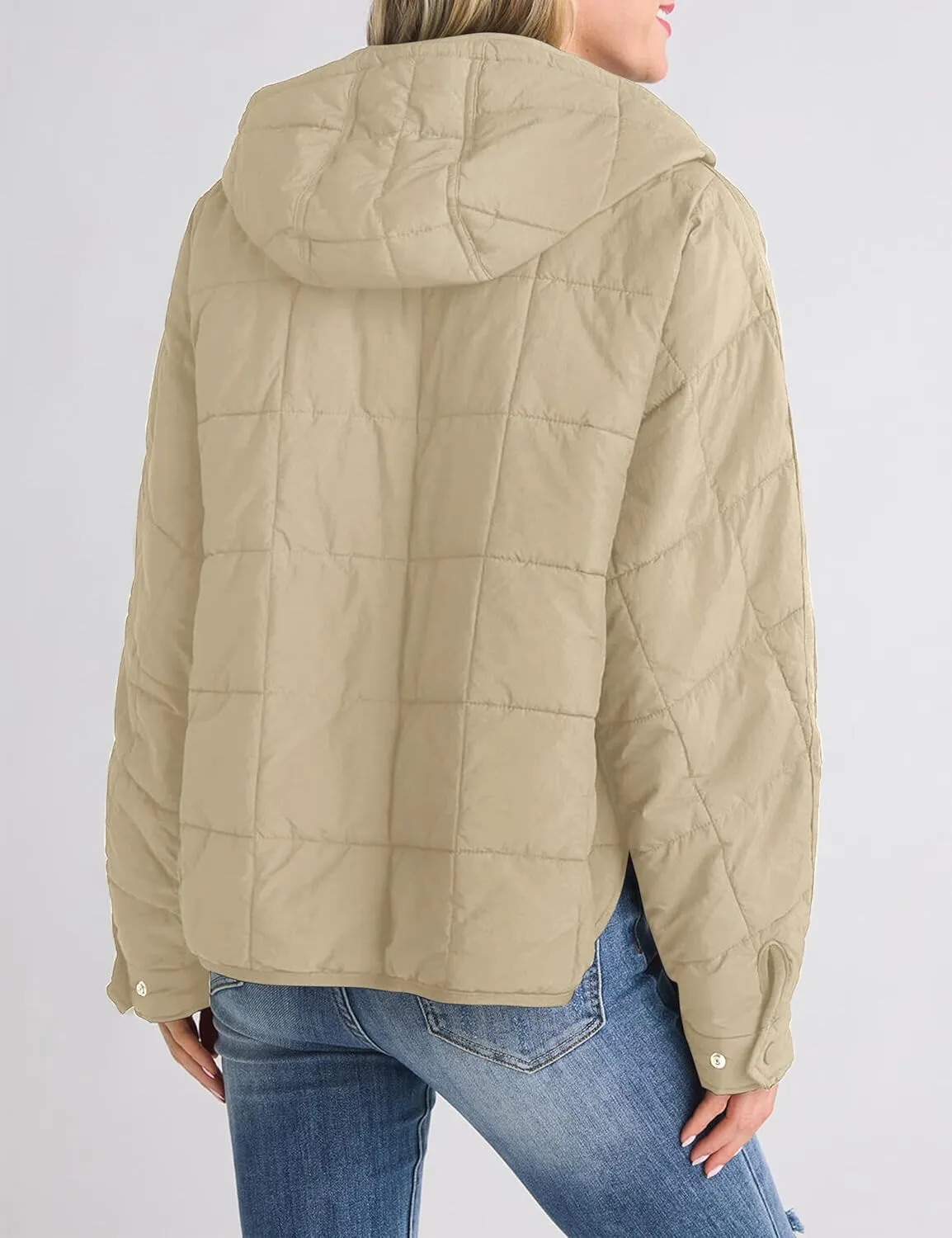 Women's Packable Quilted Puffer Jacket Oversized Lightweight Puffy Pullover Coat Outwear Hoodies with Pockets