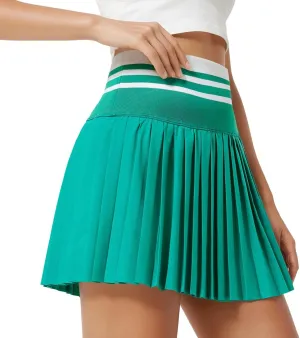 Women's Pleated Tennis Skirt with Built-in Shorts, High-Waisted Golf Skort, Stretch Nylon Spandex Blend, Soft Athletic Design with Comfortable Elastic Waistband Green