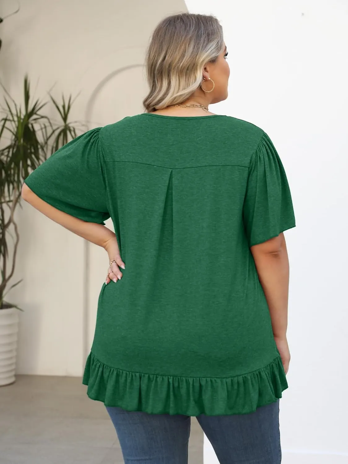 Womens Plus Size Tops Dressy Casual Blouses Square Neck Ruffle Hem Tunic Summer Going Out Shirts Short Sleeve 2025
