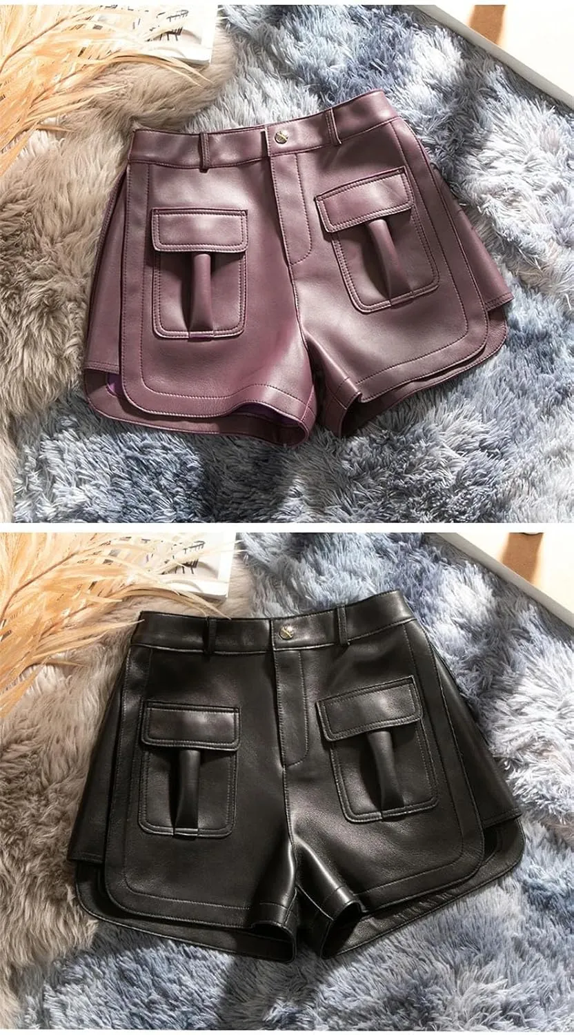 Womens Side-Zipper Leather Shorts Edgy Biker Hot Pants