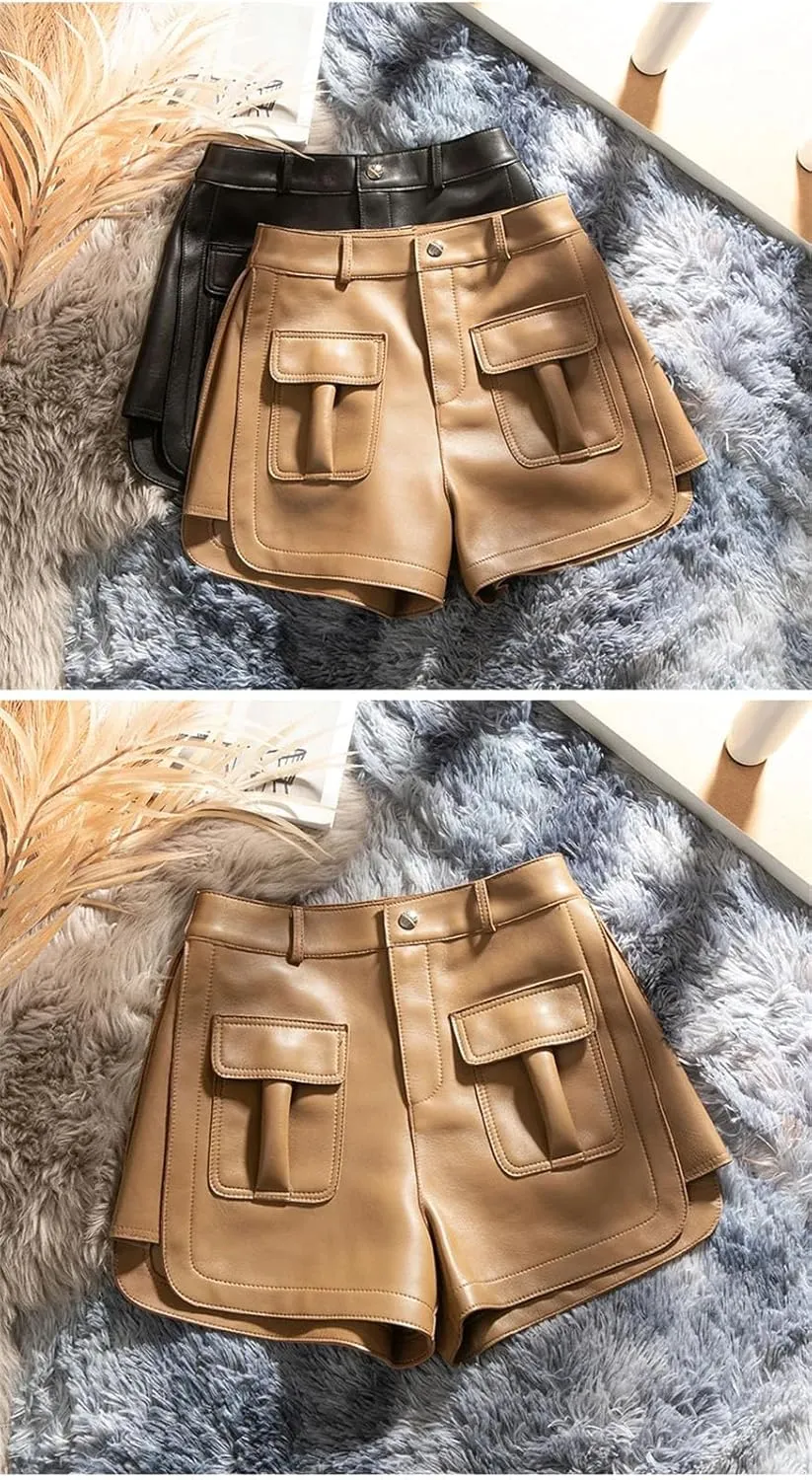 Womens Side-Zipper Leather Shorts Edgy Biker Hot Pants