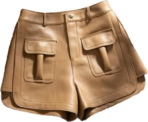 Womens Side-Zipper Leather Shorts Edgy Biker Hot Pants
