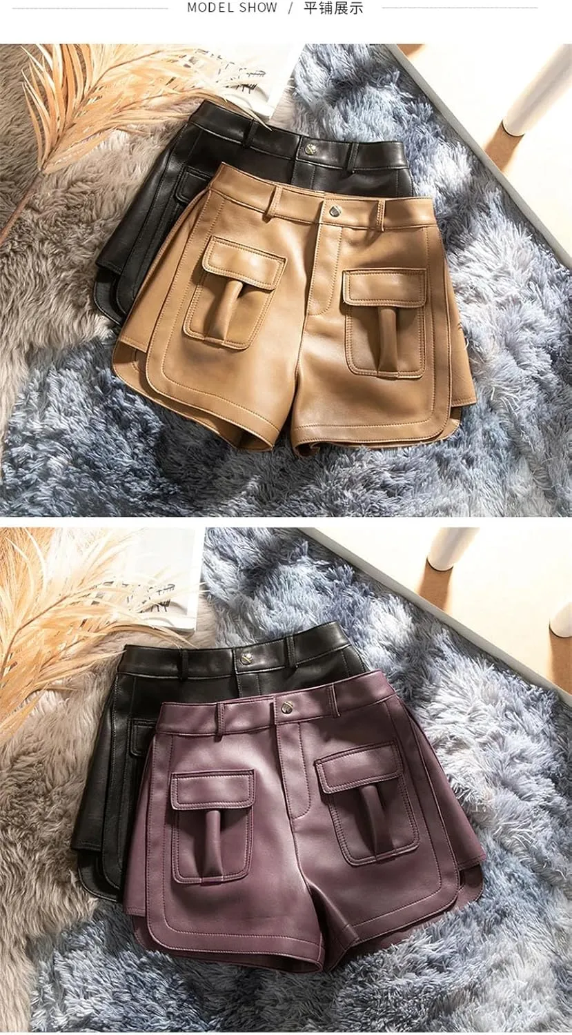 Womens Side-Zipper Leather Shorts Edgy Biker Hot Pants