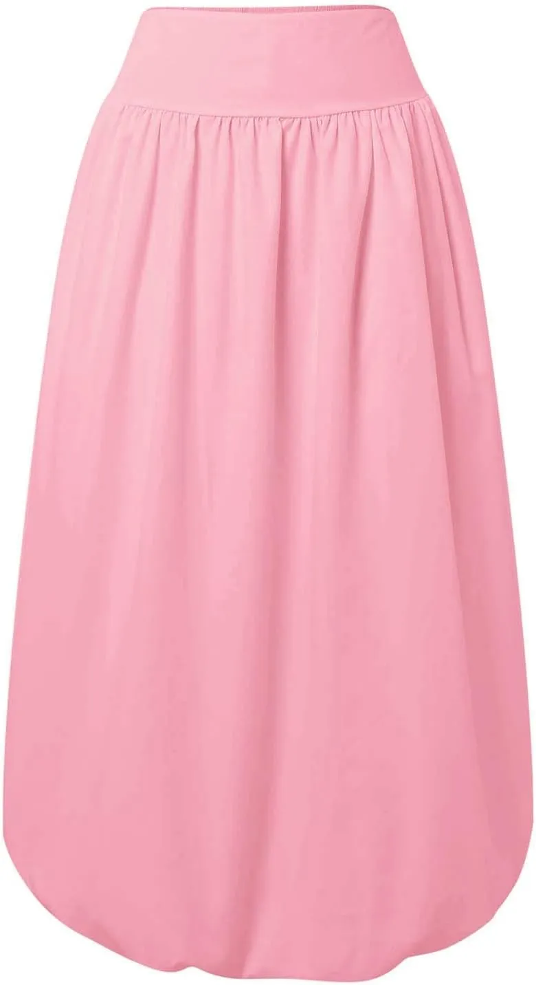Womens Skirt Stretchy Waist Bubble Hem Maxi Skirt with Ruffled Details Flowy and Comfortable for Summer or Beach Wear