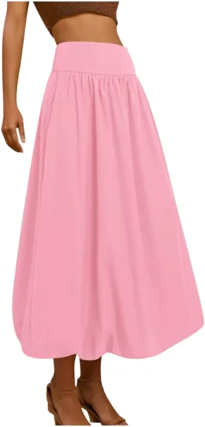 Womens Skirt Stretchy Waist Bubble Hem Maxi Skirt with Ruffled Details Flowy and Comfortable for Summer or Beach Wear