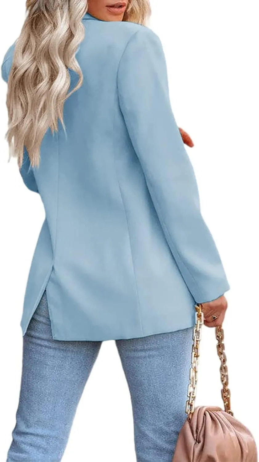 Women's Solid Color Casual Long Sleeve Lapel Button Blazer Jacket for Business Lady