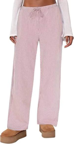 Womens Striped Pajama Pants Cotton Comfy Lounge Pj Pants Casual Wide Leg Drawstring Elastic Sleep Bottoms with Pockets