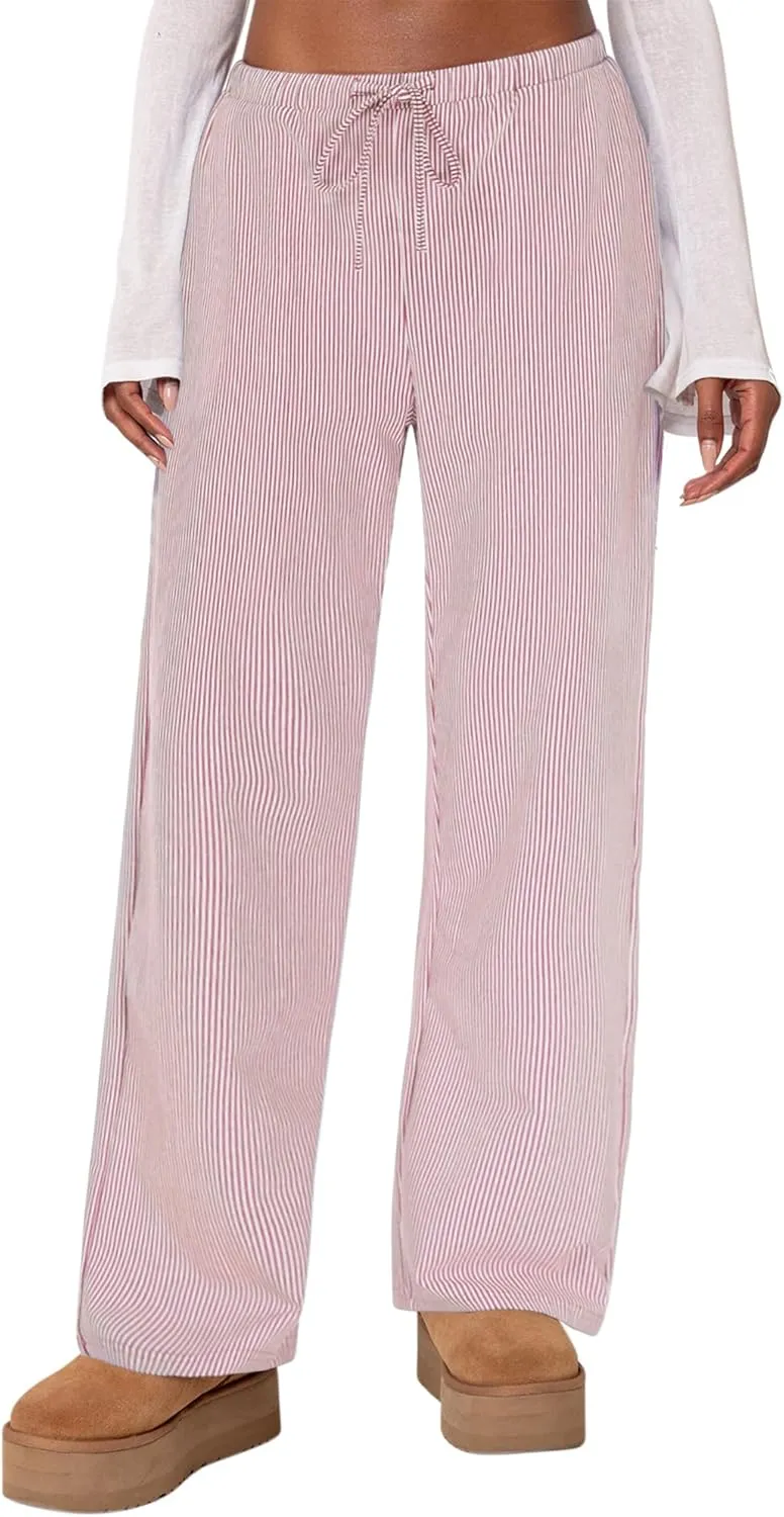 Womens Striped Pajama Pants Cotton Comfy Lounge Pj Pants Casual Wide Leg Drawstring Elastic Sleep Bottoms with Pockets