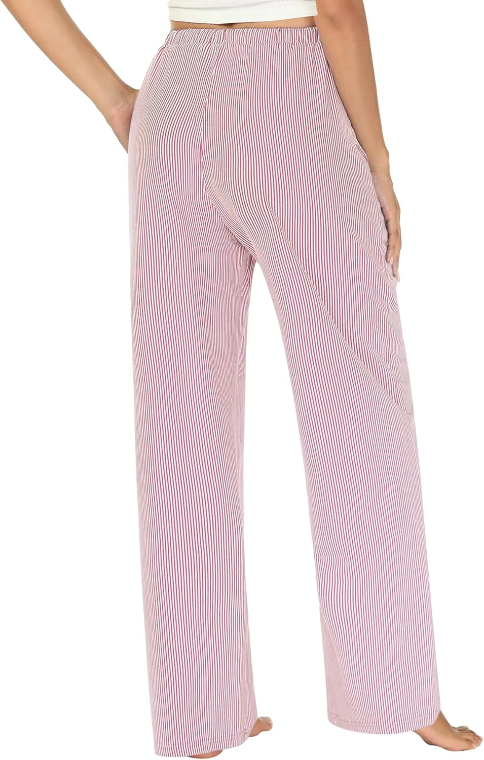 Womens Striped Pajama Pants Cotton Comfy Lounge Pj Pants Casual Wide Leg Drawstring Elastic Sleep Bottoms with Pockets