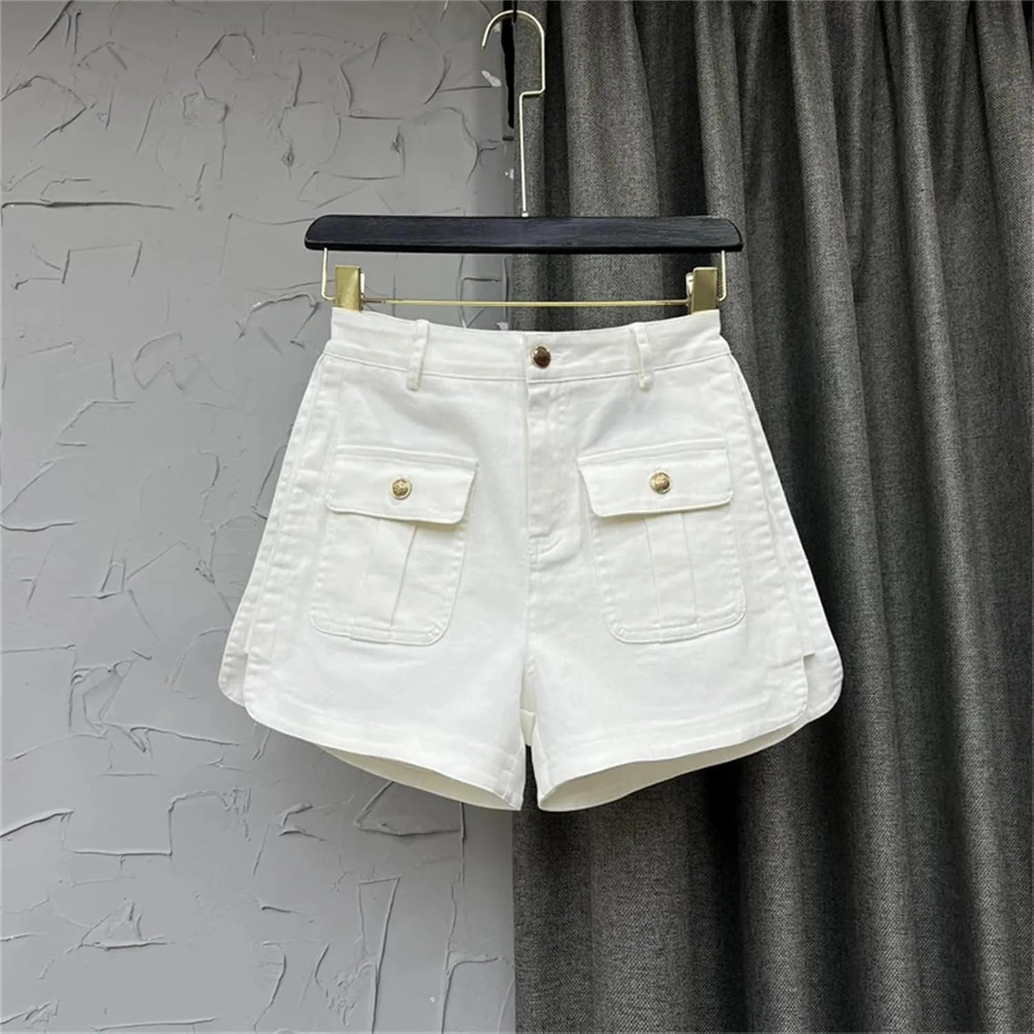 Womens Studded Denim Shorts Spring Summer High Waist Punk Rock Edgy Hot Pants