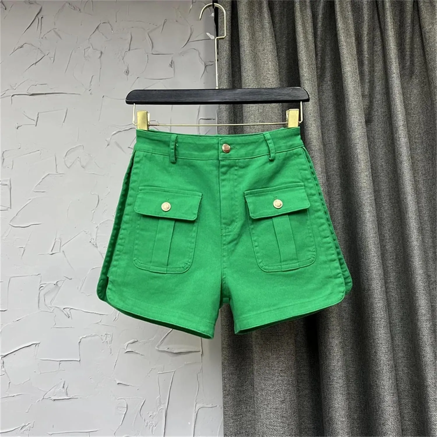Womens Studded Denim Shorts Spring Summer High Waist Punk Rock Edgy Hot Pants