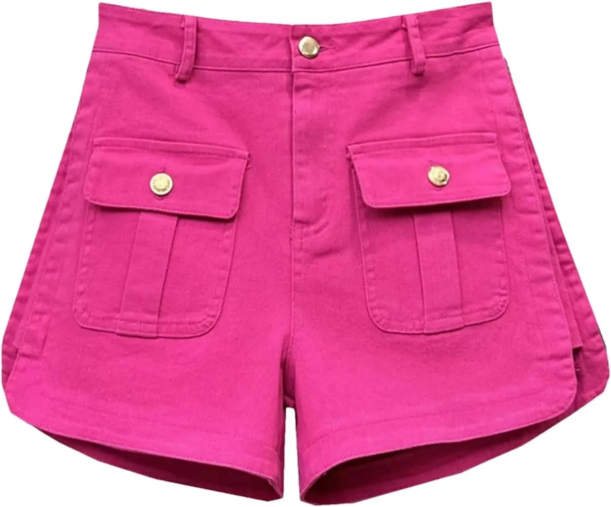 Womens Studded Denim Shorts Spring Summer High Waist Punk Rock Edgy Hot Pants