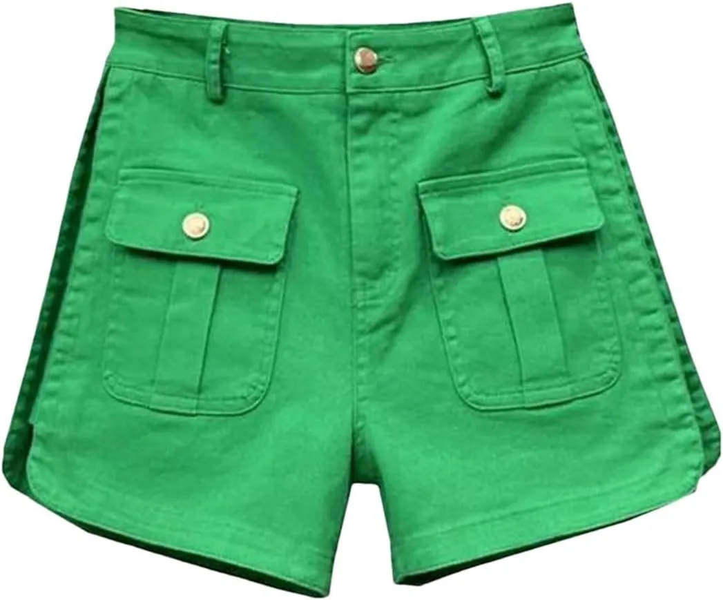 Womens Studded Denim Shorts Spring Summer High Waist Punk Rock Edgy Hot Pants
