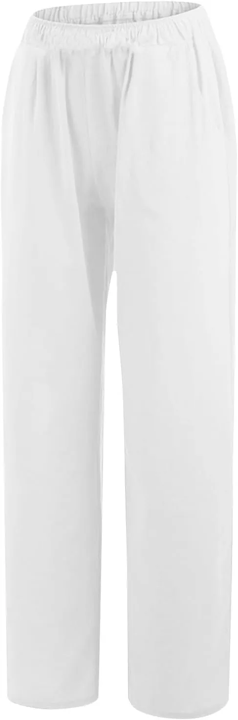 Womens Summer Casual Linen Pants 2025 Fashion High Waist Loose Fit Drawstring Trousers Palazzo Pants with Pockets
