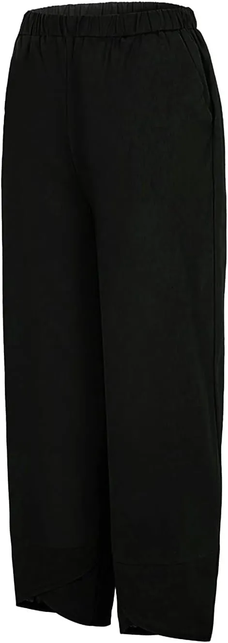 Women's Summer Cotton Linen Capri Pants Casual High Waist Cropped Trouser Tapered Leg Sweatpants Loose Workout Pants