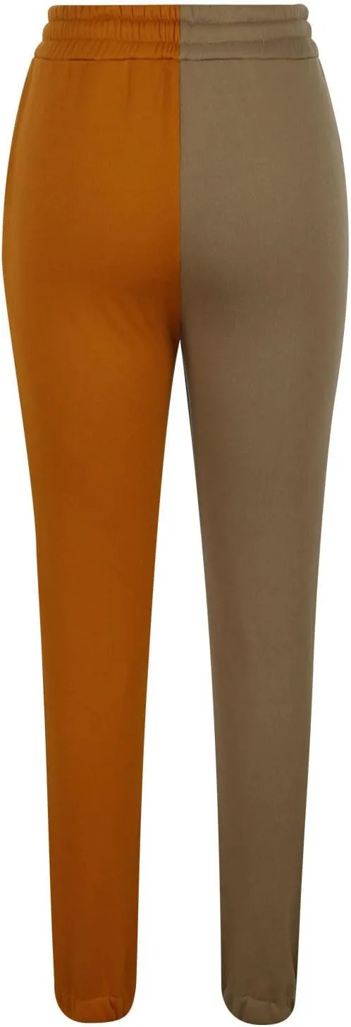 Women's Sweatpants Color Block Patchwork Trouser Elastic High Waist Joggers Baggy Pants with Multi-Pockets