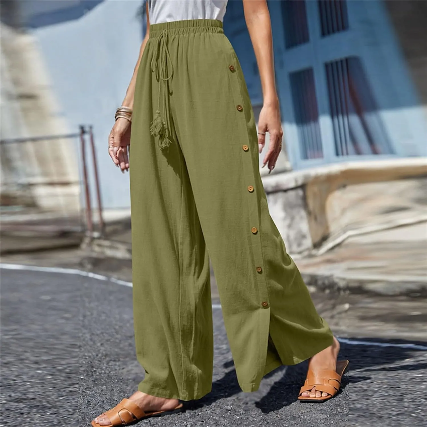 Womens Tear Away Basketball Pants High Split Snap Button Casual Post-Surgery Workout Running Athletic Lounge Yoga Sweatpants