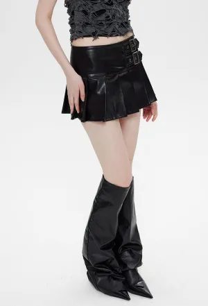 Women's Trendy Leather Pleated Skirts Y2K Vintage A-Line Short Skorts Gyaru Coquette Streetwear Preppy Emo Clothing